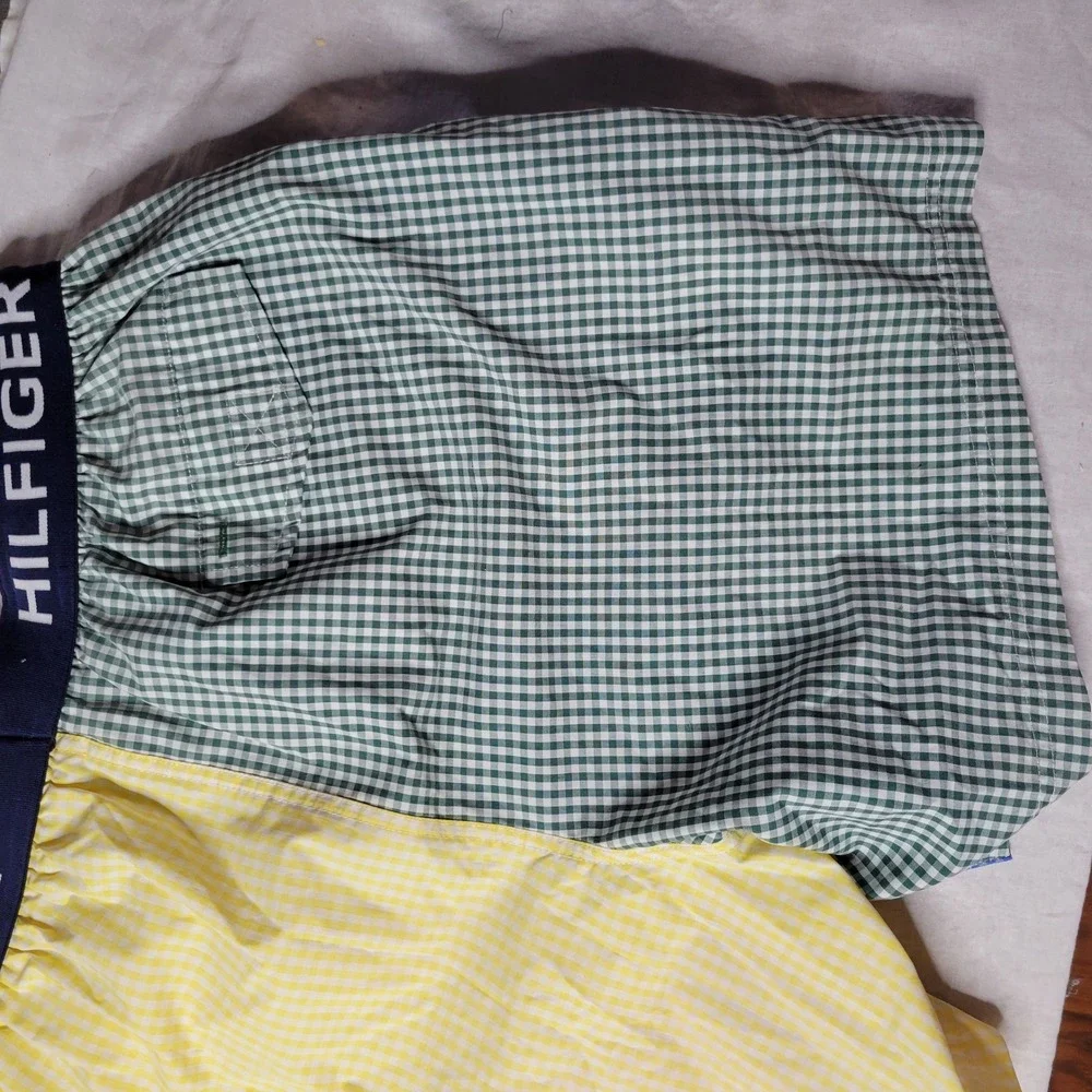 Tommy Hilfiger Mens Multi Color Gingham swim Trunks Logo Waistband